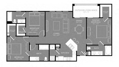 Floor plan for 3 beds, 3 baths, 1348 sqft